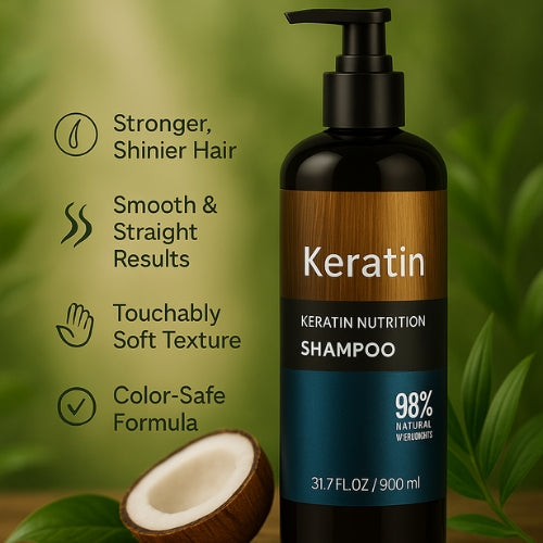 Zulfi01 blue keratin shampoo bottle with pump for stronger shinier hair and smooth straight results