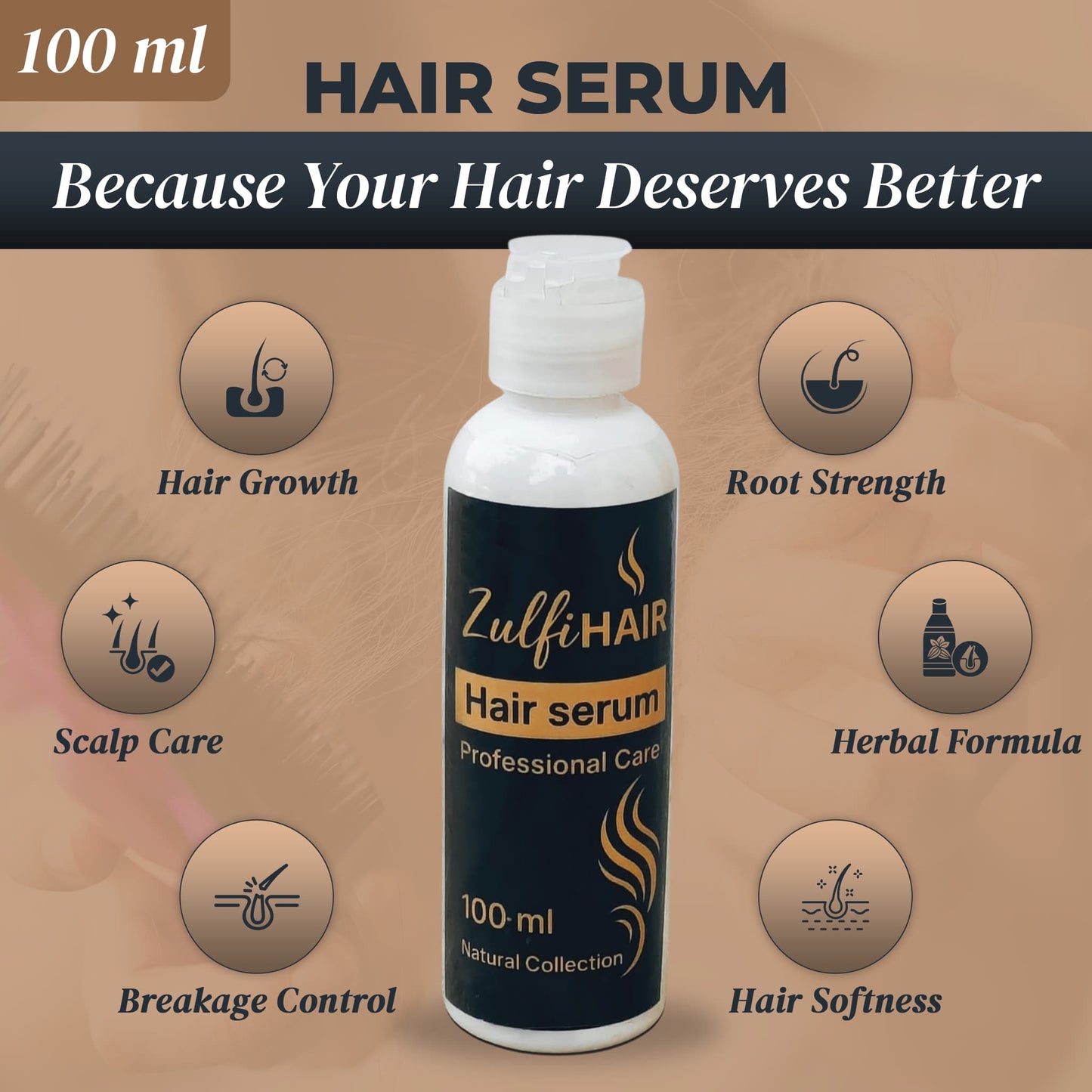 Zulfi Hair Herbal Hair Regrowth Serum 100 ml bottle for hair growth and scalp care