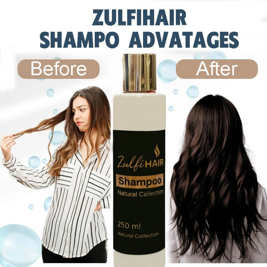 Zulfi Hair Herbal Shampoo before and after results showing improved hair texture and shine