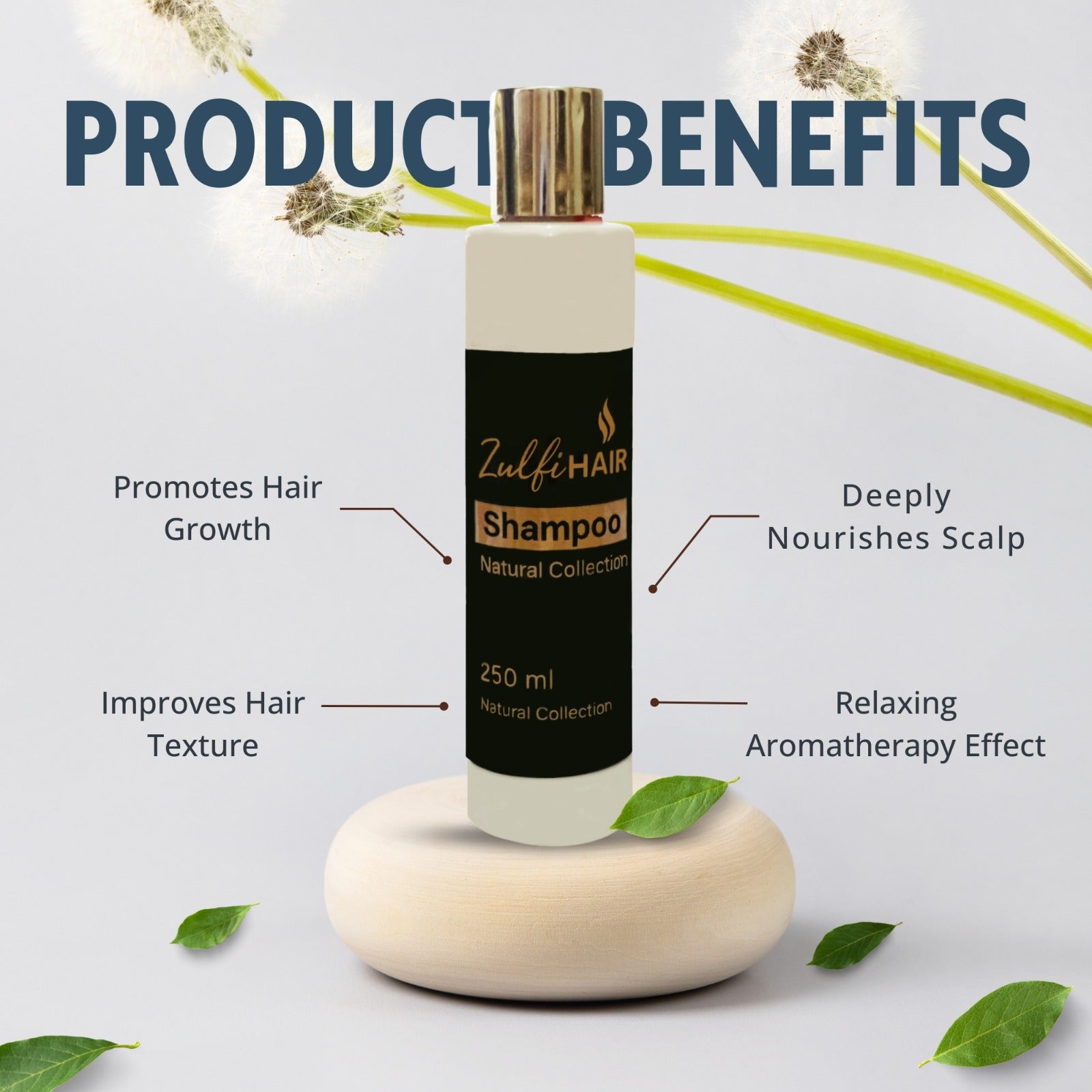 Zulfi Hair Herbal Shampoo in 250ml bottle promoting hair growth and nourishing scalp